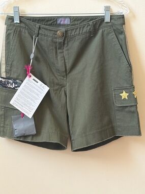 Seventy Olive Green Cargo Shorts with Star and Army Patches